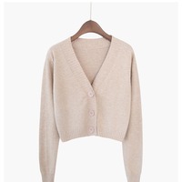 Dzianinowy sweter rozpinany damski koreańska krótka bluza z długim rękawem V neck Green Blue 4